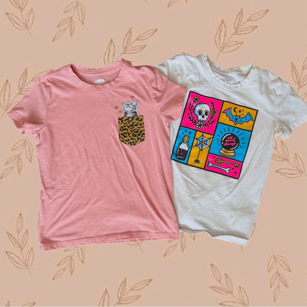 Bundle girls small graphic Ts cat kitten leopard pink halloween skull potion bat